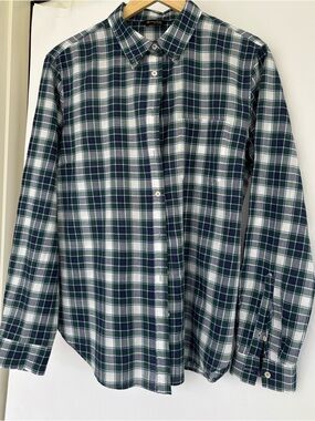 Blue/ green-plaid, cotton, long sleeve shirt, preppy